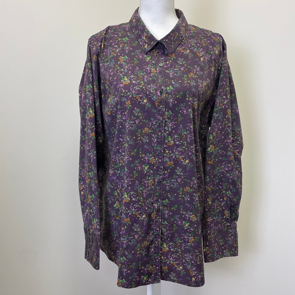 Eddie Bauer Purple Floral Stretch Wrinkle Resistant Button Down Shirt 2X